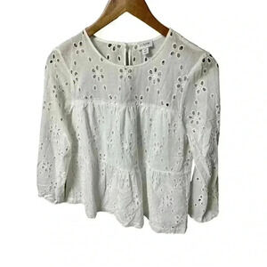 Womens White J. Crew tiered eyelet shirt Size XS